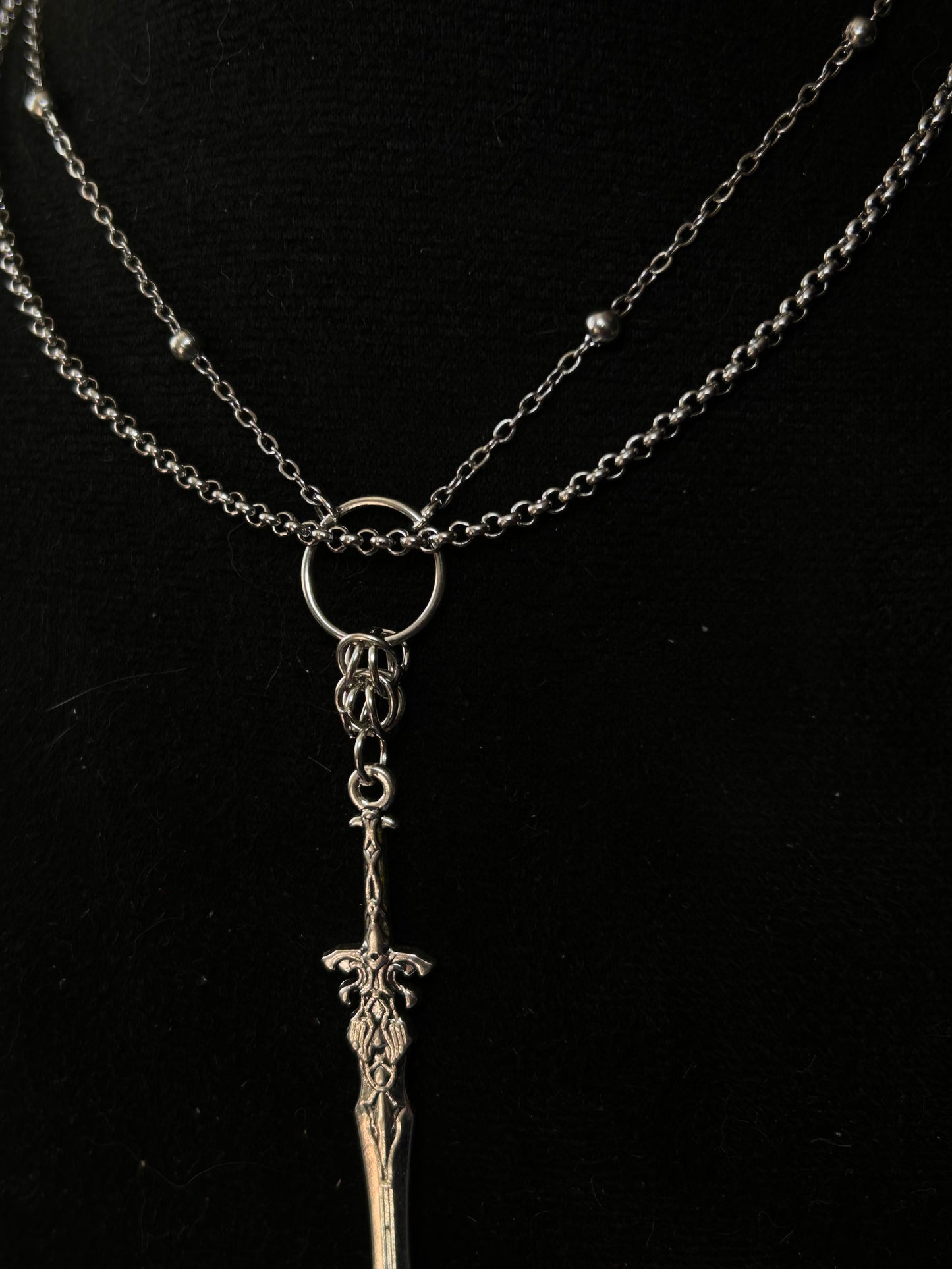 Handgefertigte Schwerthalskette mit zusätzlicher Kette, Gothic