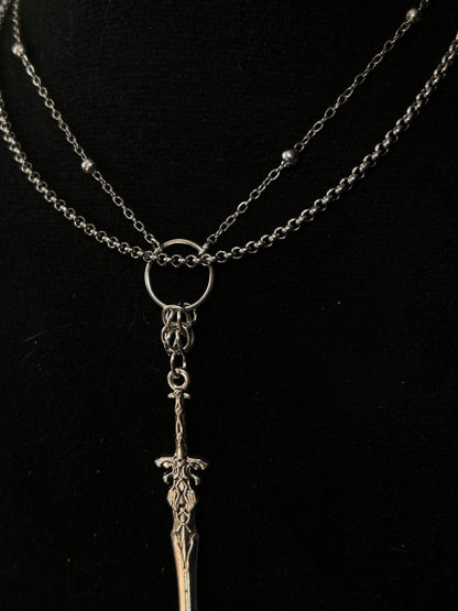 Handgefertigte Schwerthalskette mit zusätzlicher Kette, Gothic