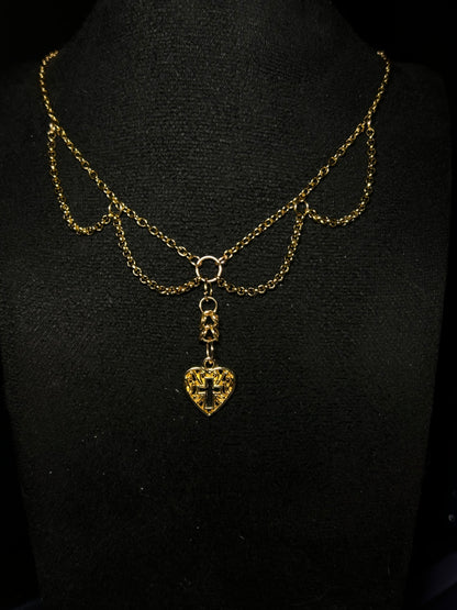Halskette mit zusätzlichen Ketten, Kreuz-Herz, einzigartiger Gothic-Stil